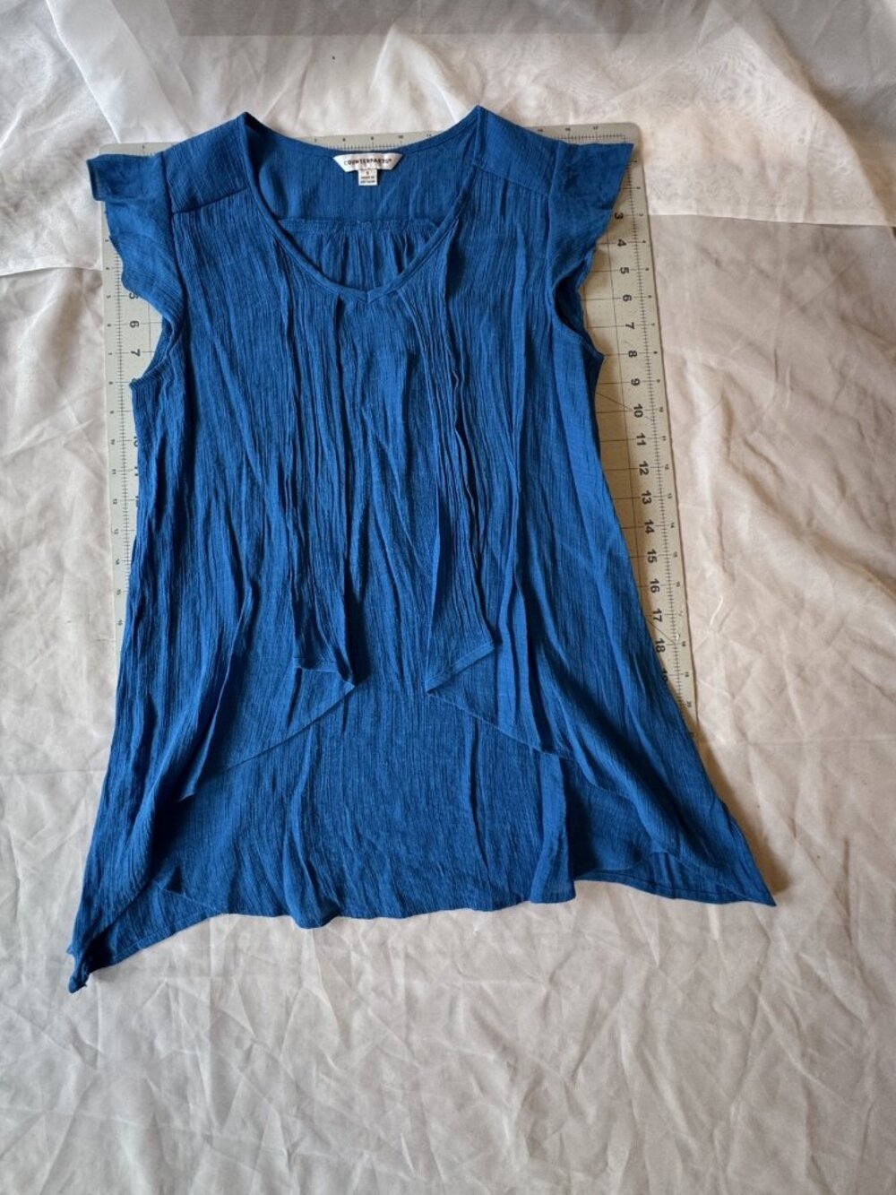 Counterparts Blue Crinkle Flutter Sleeve Blouse Size S